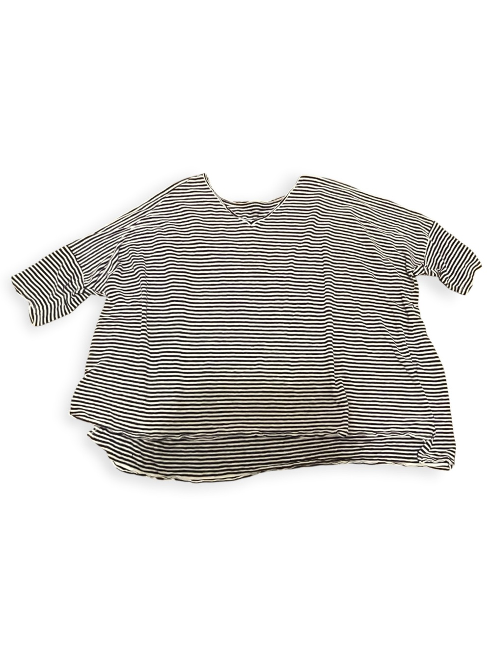 Eileen Fisher 100% Organic Linen Striped Long Sleeve Top Black Cream Large